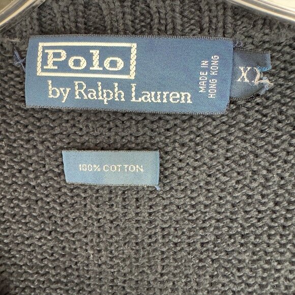 Vintage Polo Ralph Lauren Sweater Vest Men XL Navy Blue V-Neck Cable Knit Cotton - Picture 3 of 6